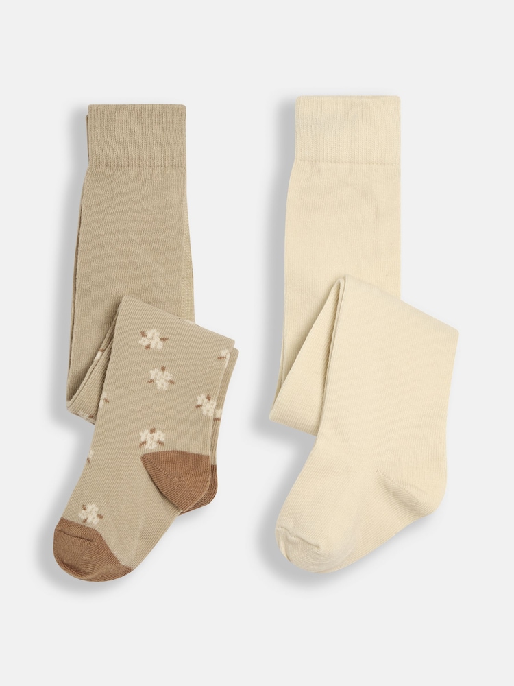 JoJo Maman Bébé Natural 2-Pack Cotton Rich Tights - Image 1 of 5