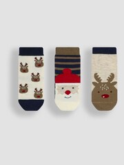 JoJo Maman Bébé Navy Festive 3-Pack Christmas Socks - Image 1 of 5