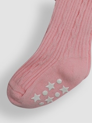 JoJo Maman Bébé Dusky Pink Cable Ribbed Tights - Image 3 of 3