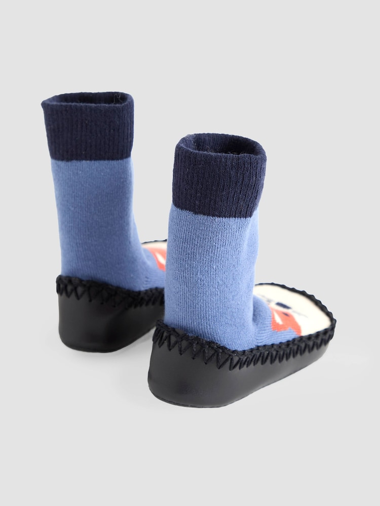 JoJo Maman Bébé Navy Blue Fox Moccasin Slipper Socks - Image 2 of 4