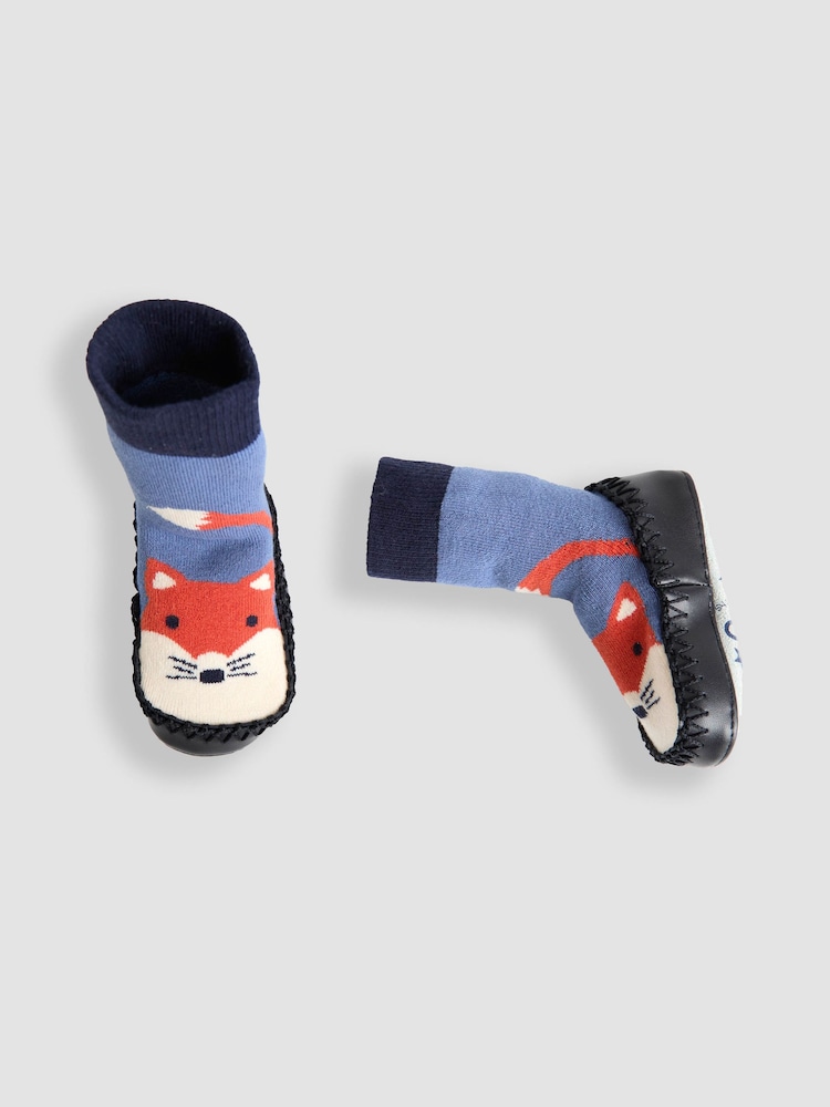 JoJo Maman Bébé Navy Blue Fox Moccasin Slipper Socks - Image 4 of 4