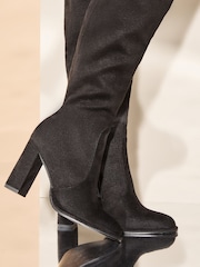 Lipsy Black Block Heel Over The Knee Faux Suede Long Leg Boot - Image 3 of 4