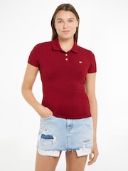 Tommy Jeans Red Slim Fit Essential Polo Shirt - Image 1 of 6