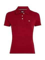 Tommy Jeans Red Slim Fit Essential Polo Shirt - Image 4 of 6