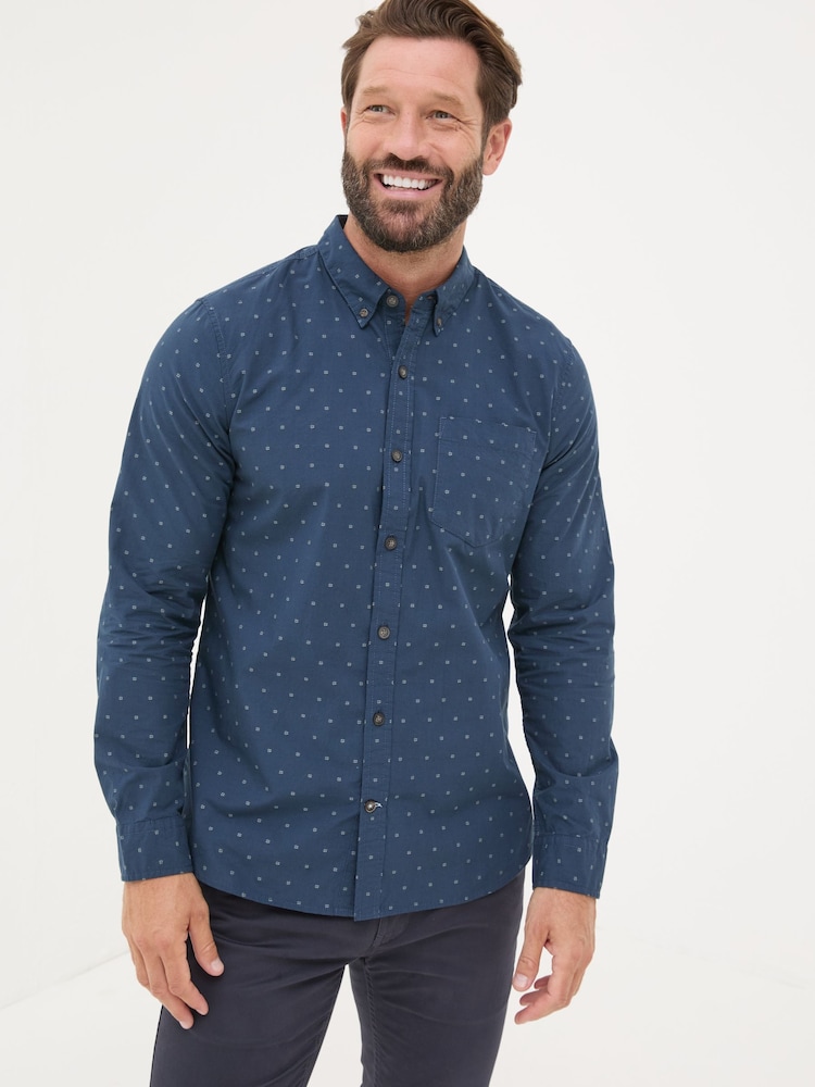 FatFace Navy Long Sleeve Dobby 100% Cotton Shirt - Image 1 of 6 FatFace Navy Long Sleeve Dobby 100% Cotton Shirt - Image 1 of 6