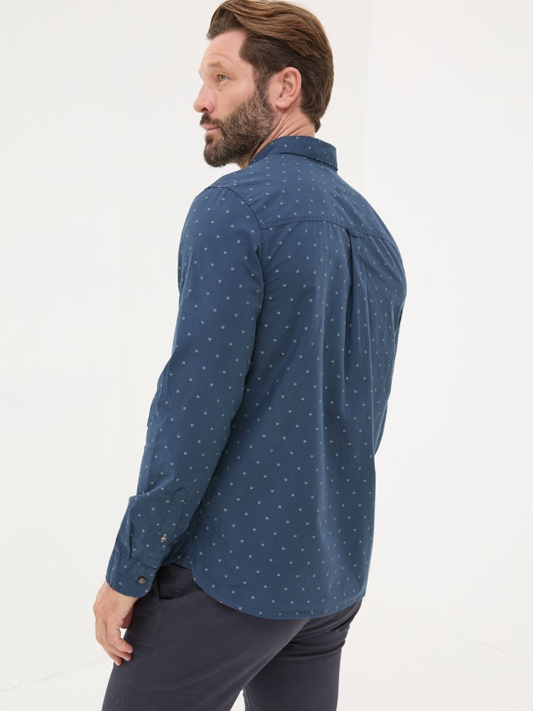 FatFace Navy Long Sleeve Dobby 100% Cotton Shirt - Image 2 of 6 FatFace Navy Long Sleeve Dobby 100% Cotton Shirt - Image 2 of 6