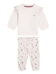 Tommy Hilfiger White Flower Print Sweat 100% Cotton Top and Joggers 2 Piece Set - Image 1 of 3