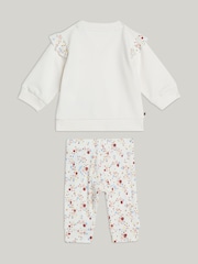 Tommy Hilfiger White Flower Print Sweat 100% Cotton Top and Joggers 2 Piece Set - Image 2 of 3