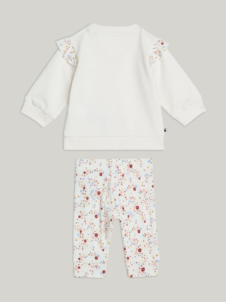 Tommy Hilfiger White Flower Print Sweat 100% Cotton Top and Joggers 2 Piece Set - Image 2 of 3