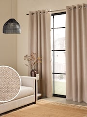 Natural Textured Eyelet Lined Curtains - Image 1 of 5