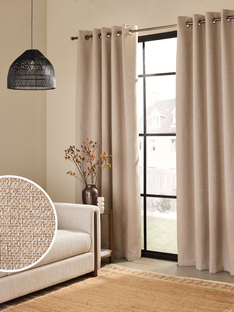 Natural Textured Eyelet Lined Curtains - Image 1 of 5