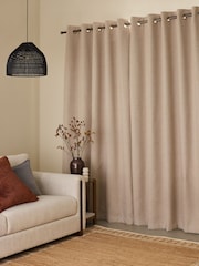 Natural Textured Eyelet Lined Curtains - Image 2 of 5