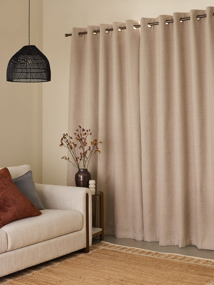 Natural Textured Eyelet Lined Curtains - Image 2 of 5