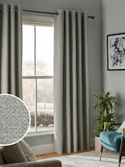 Grey Textured Eyelet Lined Curtains - Image 1 of 6