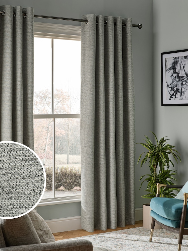 Grey Textured Eyelet Lined Curtains - Image 1 of 6