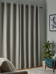 Grey Textured Eyelet Lined Curtains - Image 2 of 6
