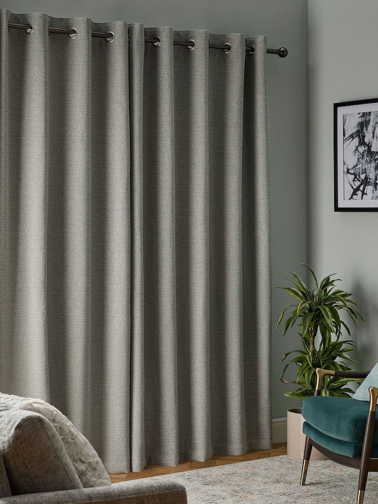 Grey Textured Eyelet Lined Curtains - Image 2 of 6