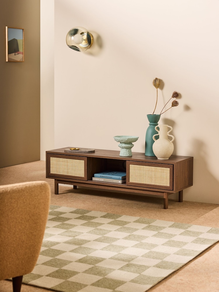 MADE.COM Dark Oak Effect 1 Pavia Rattan Wide Up to 50 Inch TV Unit - Image 1 of 5