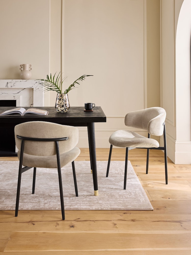 Set of 2 Relaxed Chenille Light Natural Bryer Dining Chairs - Image 1 of 8