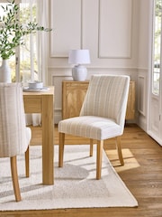 Set of 2 Thatched Linen Stripe Natural Wolton Collection Luxe Dining Chairs - Image 1 of 2