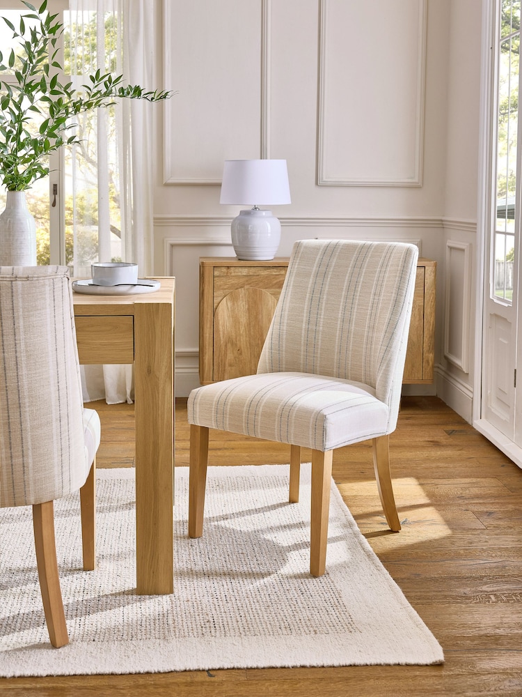 Set of 2 Thatched Linen Stripe Natural Wolton Collection Luxe Dining Chairs - Image 1 of 2