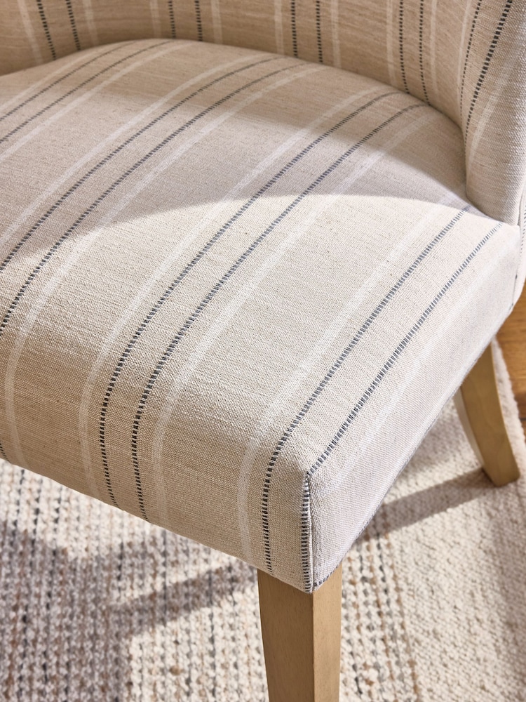 Set of 2 Thatched Linen Stripe Natural Wolton Collection Luxe Dining Chairs - Image 2 of 9
