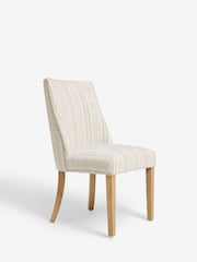 Set of 2 Thatched Linen Stripe Natural Wolton Collection Luxe Dining Chairs - Image 5 of 9
