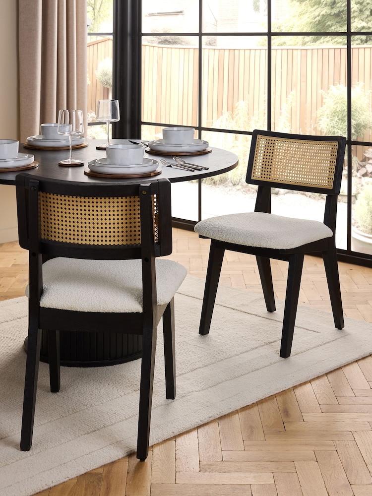 Set of 2 Casual Boucle Oyster Abel Black Leg Dining Chairs - Image 1 of 10