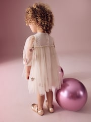Cream Embroidered Long Sleeve Mesh Dress (3mths-8yrs) - Image 3 of 9