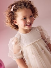 Cream Embroidered Long Sleeve Mesh Dress (3mths-8yrs) - Image 4 of 9