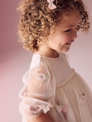Cream Embroidered Long Sleeve Mesh Dress (3mths-8yrs) - Image 5 of 9