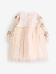 Cream Embroidered Long Sleeve Mesh Dress (3mths-8yrs) - Image 7 of 9