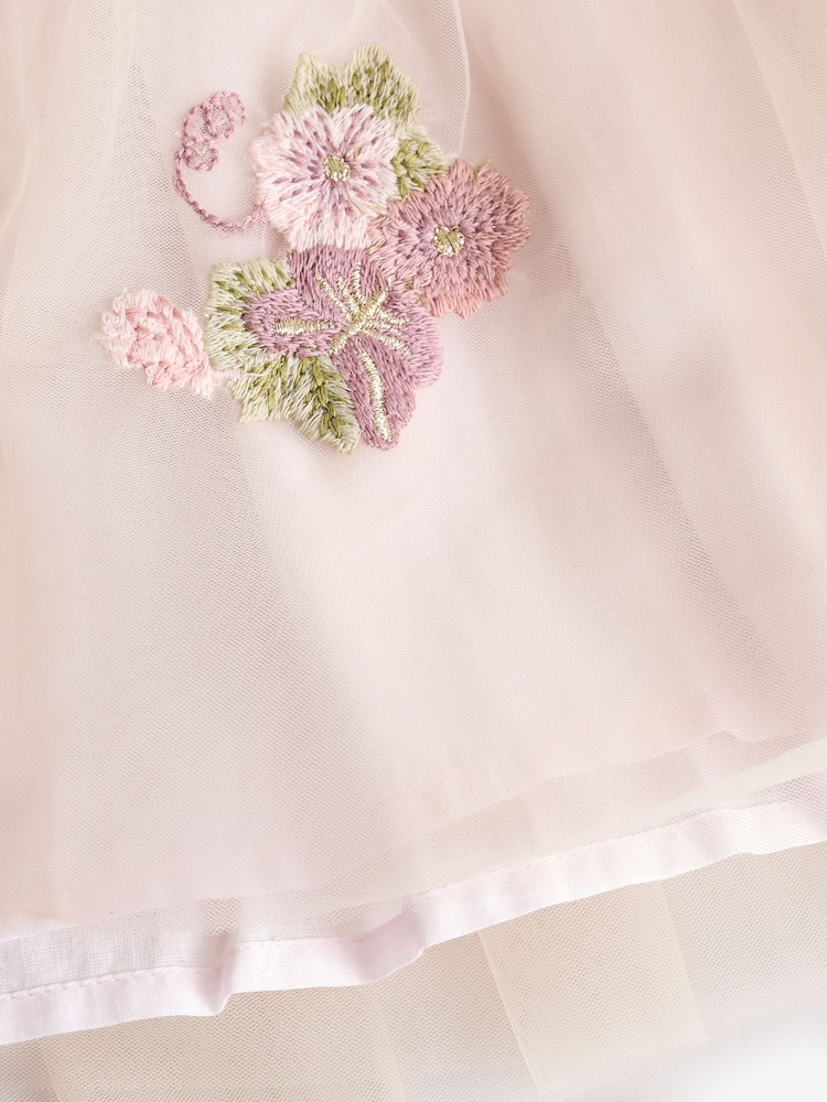Cream Embroidered Long Sleeve Mesh Dress (3mths-8yrs) - Image 9 of 9