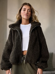 Khaki Borg Full Zip Jacket - Image 4 of 6