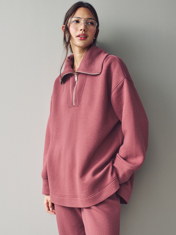 Pink Textured Half Zip Jumper - Image 1 of 7