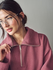 Pink Textured Half Zip Jumper - Image 4 of 7