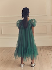 Green Bow Detail Sparkle Mesh Dress (3-16yrs) - Image 4 of 9
