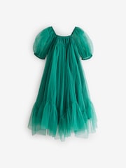 Green Bow Detail Sparkle Mesh Dress (3-16yrs) - Image 7 of 9