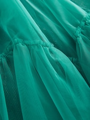 Green Bow Detail Sparkle Mesh Dress (3-16yrs) - Image 9 of 9