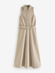 Sosandar Natural Stripe Fit & Flare Denim Dress With Belt - Image 6 of 6