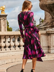 Sosandar Pink Abstract Print Midi Wrap Jersey Dress - Image 3 of 5