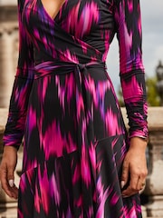 Sosandar Pink Abstract Print Midi Wrap Jersey Dress - Image 5 of 5