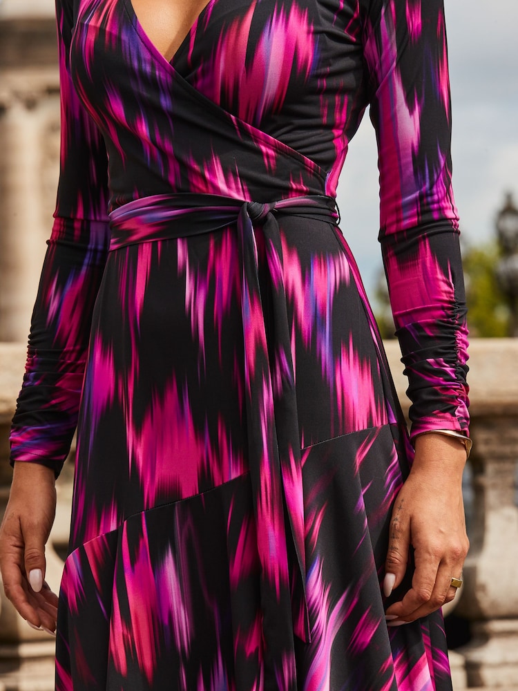 Sosandar Pink Abstract Print Midi Wrap Jersey Dress - Image 5 of 5
