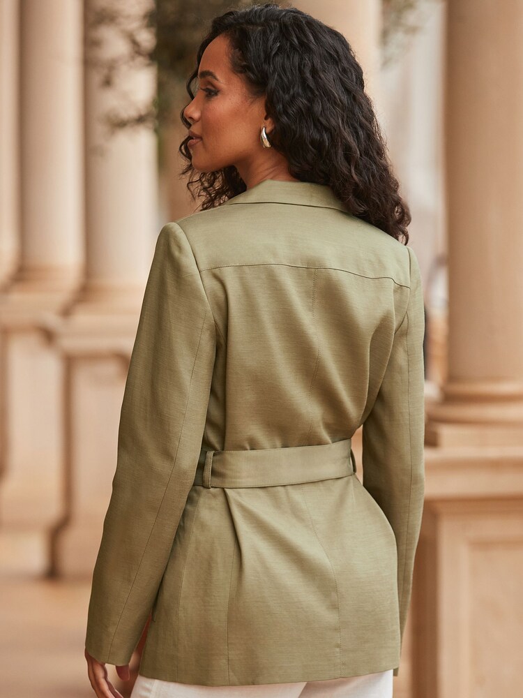 Sosandar Lin Blend Belted Utility Blazer - Image 4 of 5