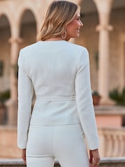 Sosandar White Boucle Belted Peplum Jacket - Image 4 of 5
