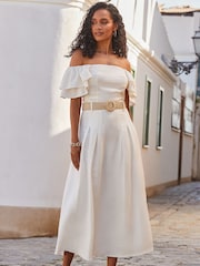 Sosandar White Linen Blend Ruffle Sleeve Top - Image 5 of 5