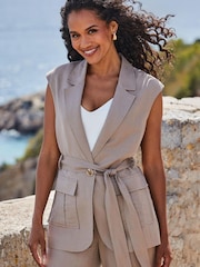 Sosandar Natural Linen Blend Sleeveless Belted Blazer - Image 1 of 5