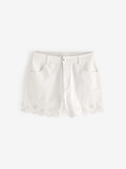 Sosandar Natural Broderie Trim 100% Cotton Denim Shorts - Image 6 of 6