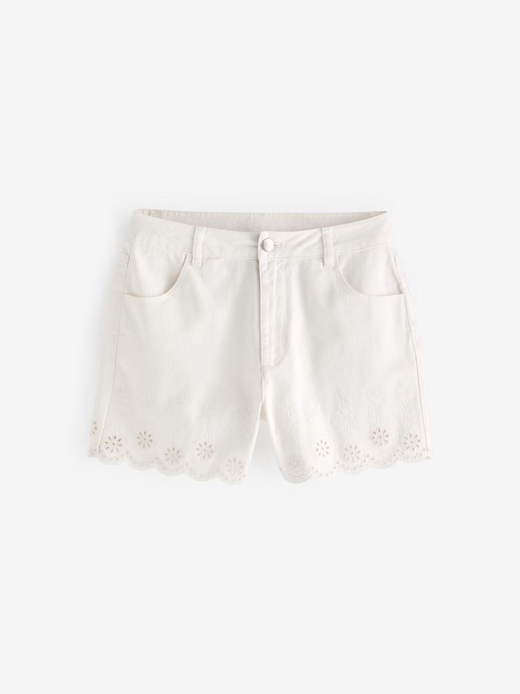 Sosandar Natural Broderie Trim 100% Cotton Denim Shorts - Image 6 of 6
