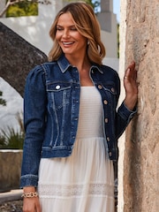 Sosandar Blue Puff Sleeve Denim Jacket - Image 3 of 5